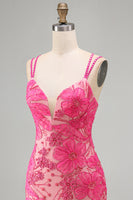 Load image into Gallery viewer, Floral Navy Beaded Spaghetti Straps Tight Short Cocktail Dress