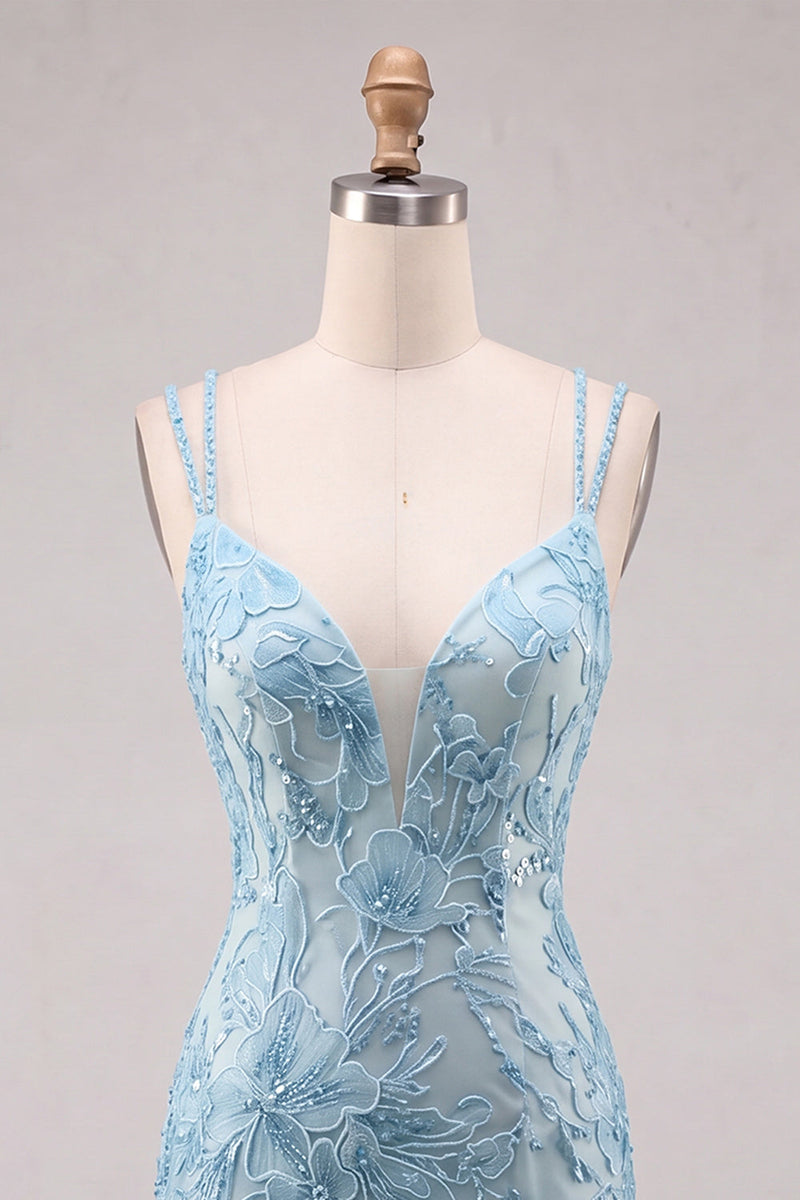 Load image into Gallery viewer, Floral Navy Beaded Spaghetti Straps Tight Short Cocktail Dress