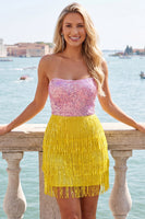 Load image into Gallery viewer, Sparkly Fuchsia Sequin Tight Short Cocktail Dress with Fringes