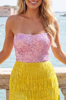 Load image into Gallery viewer, Sparkly Fuchsia Sequin Tight Short Cocktail Dress with Fringes