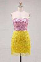 Load image into Gallery viewer, Sparkly Fuchsia Sequin Tight Short Cocktail Dress with Fringes