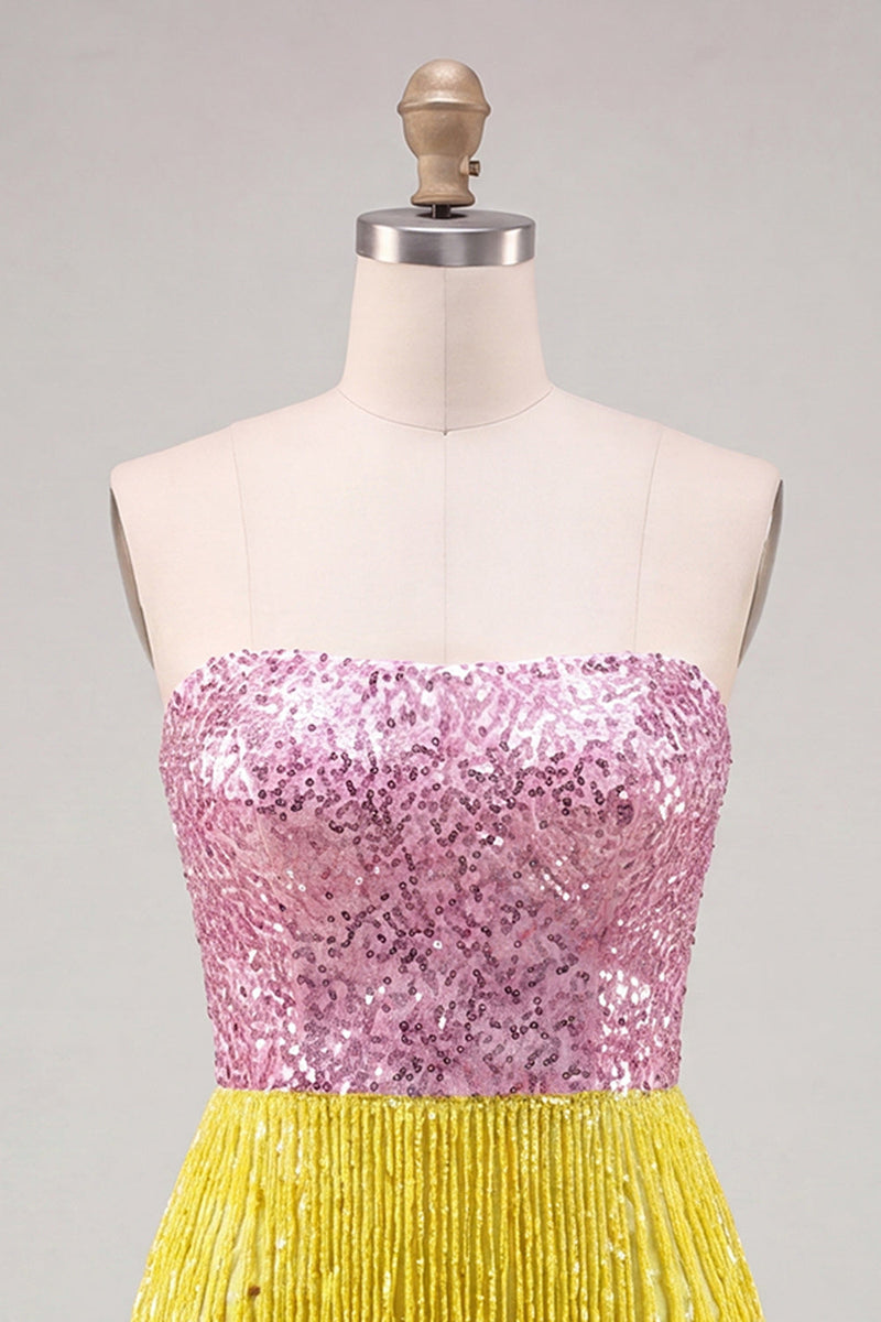 Load image into Gallery viewer, Sparkly Fuchsia Sequin Tight Short Cocktail Dress with Fringes