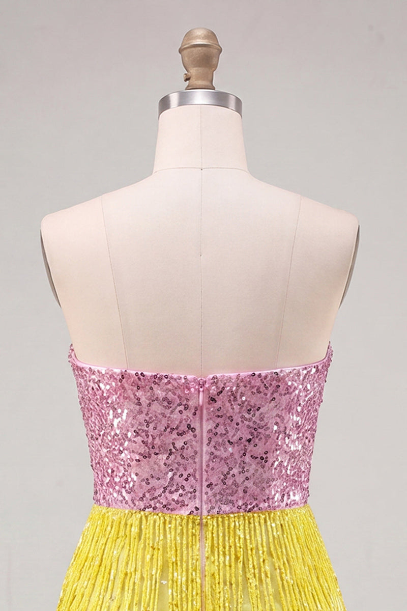 Load image into Gallery viewer, Sparkly Fuchsia Sequin Tight Short Cocktail Dress with Fringes