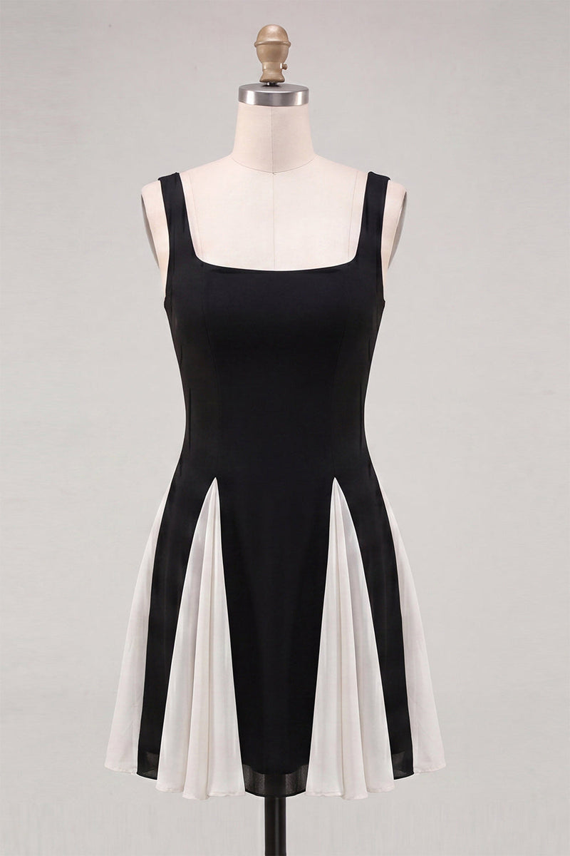 Load image into Gallery viewer, White Black Dots Ruched A-Line Short Cocktail Dress