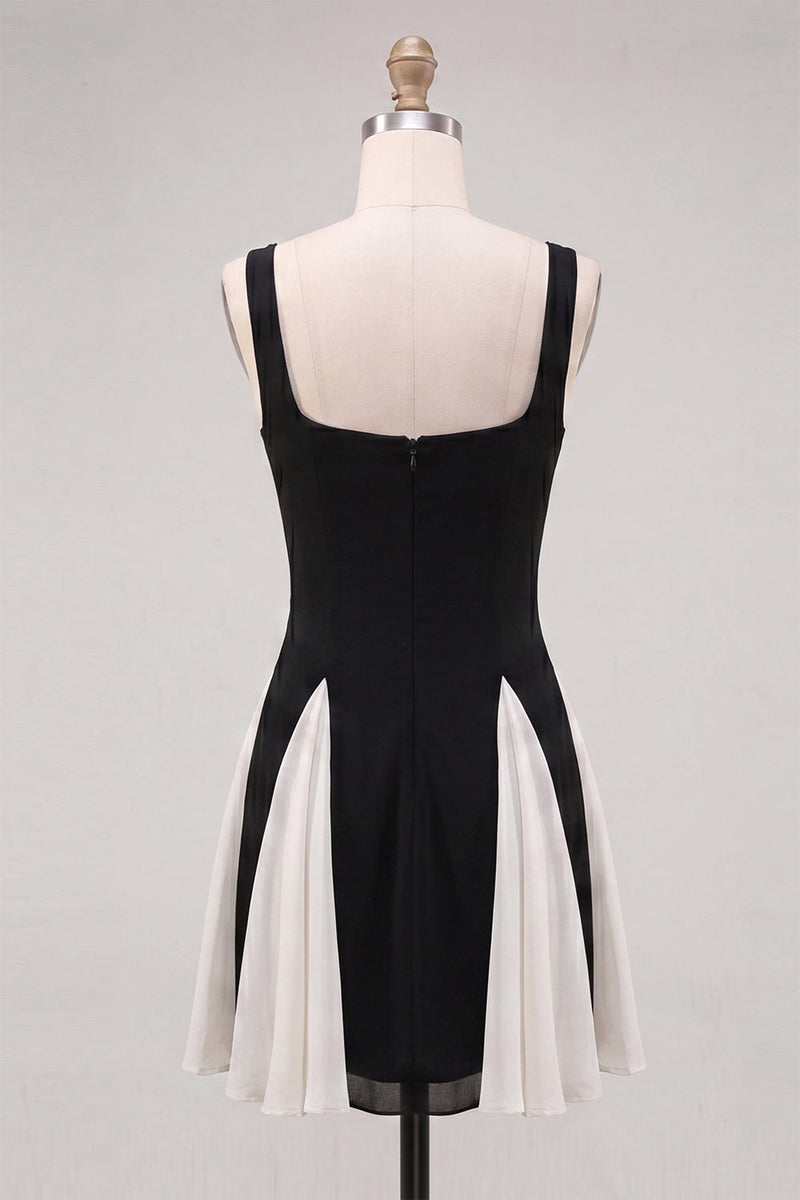 Load image into Gallery viewer, White Black Dots Ruched A-Line Short Cocktail Dress
