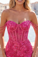 Load image into Gallery viewer, Floral Fuchsia Corset Beaded Tight Short Cocktail Dress