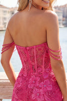 Load image into Gallery viewer, Floral Fuchsia Corset Beaded Tight Short Cocktail Dress