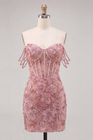 Load image into Gallery viewer, Floral Fuchsia Corset Beaded Tight Short Cocktail Dress