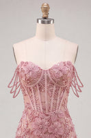 Load image into Gallery viewer, Floral Fuchsia Corset Beaded Tight Short Cocktail Dress