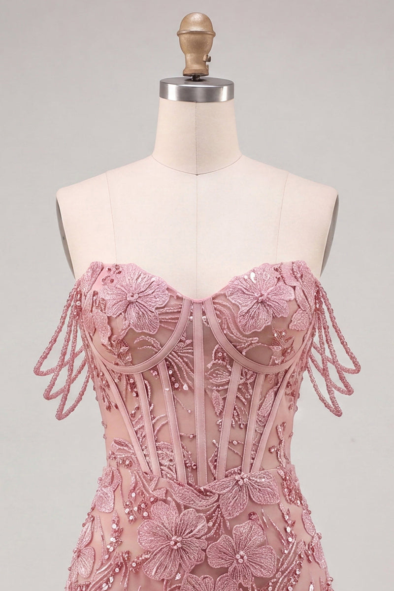 Load image into Gallery viewer, Floral Fuchsia Corset Beaded Tight Short Cocktail Dress