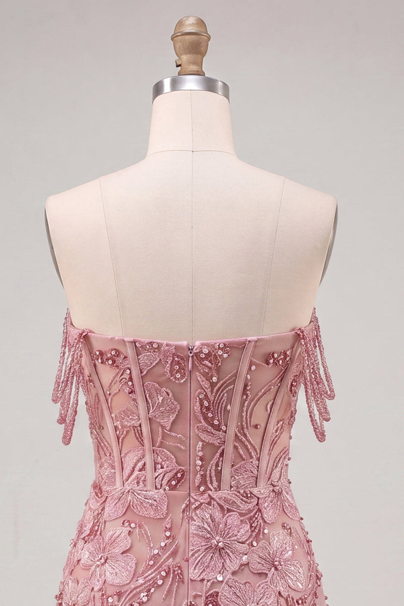 Load image into Gallery viewer, Floral Fuchsia Corset Beaded Tight Short Cocktail Dress