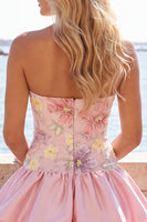 Load image into Gallery viewer, Floral Light Yellow Strapless Tiered A-Line Short Cocktail Dress