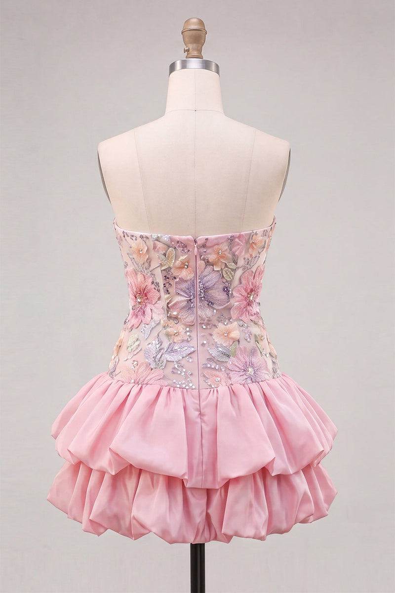 Load image into Gallery viewer, Floral Light Yellow Strapless Tiered A-Line Short Cocktail Dress