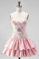 Load image into Gallery viewer, Floral Light Yellow Strapless Tiered A-Line Short Cocktail Dress