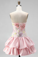 Load image into Gallery viewer, Floral Light Yellow Strapless Tiered A-Line Short Cocktail Dress