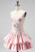 Load image into Gallery viewer, Floral Light Yellow Strapless Tiered A-Line Short Cocktail Dress