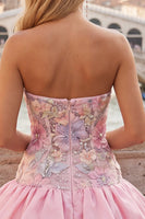 Load image into Gallery viewer, Floral Light Yellow Strapless Tiered A-Line Short Cocktail Dress