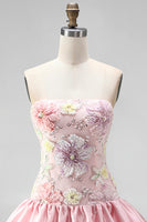 Load image into Gallery viewer, Floral Light Yellow Strapless Tiered A-Line Short Cocktail Dress