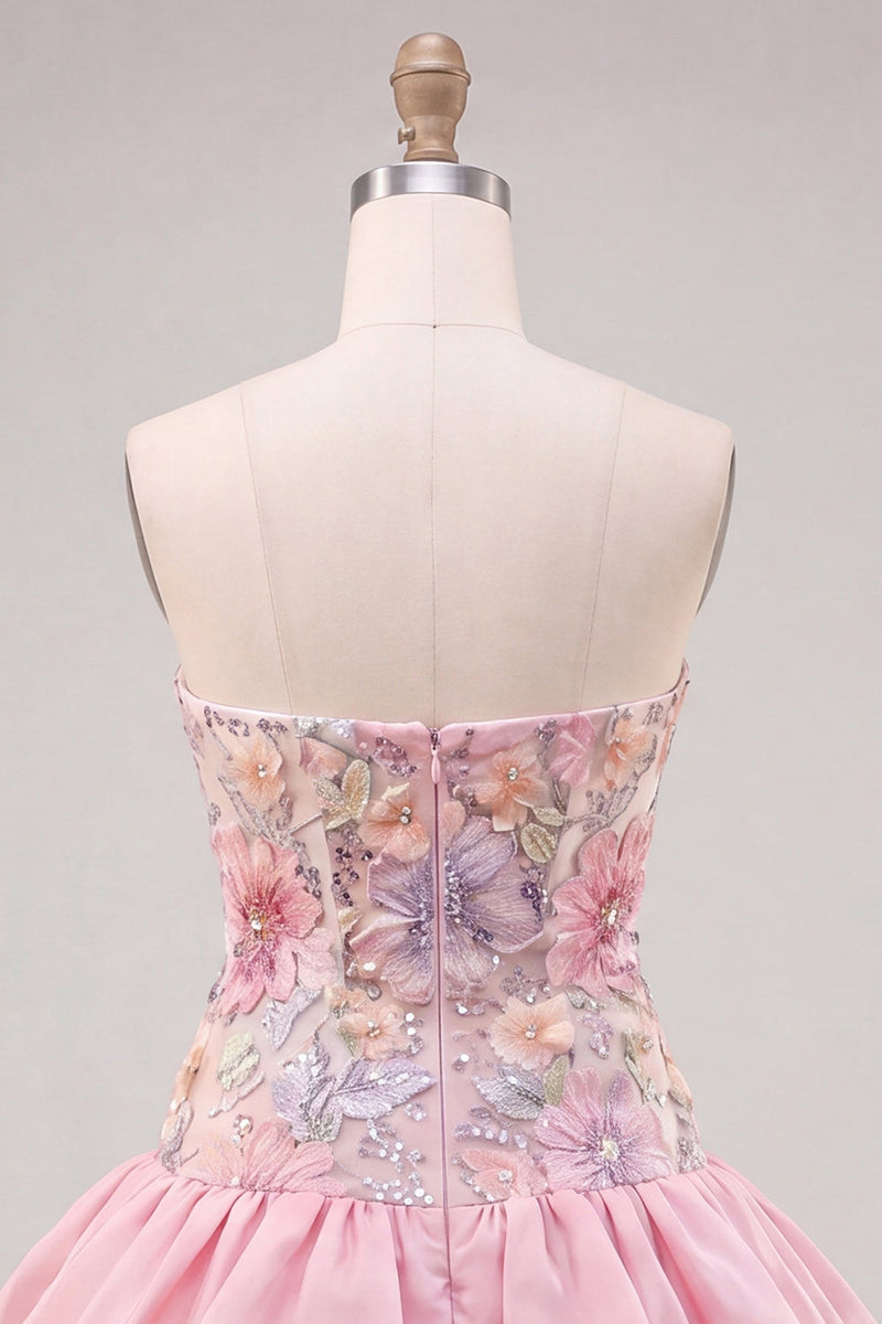 Load image into Gallery viewer, Floral Light Yellow Strapless Tiered A-Line Short Cocktail Dress