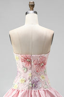 Load image into Gallery viewer, Floral Light Yellow Strapless Tiered A-Line Short Cocktail Dress