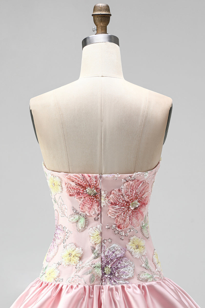Load image into Gallery viewer, Floral Light Yellow Strapless Tiered A-Line Short Cocktail Dress