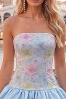 Load image into Gallery viewer, Floral Light Yellow Strapless Tiered A-Line Short Cocktail Dress