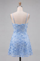 Load image into Gallery viewer, Fuchsia Appliqued A-Line Spaghetti Straps Short Prom Dress