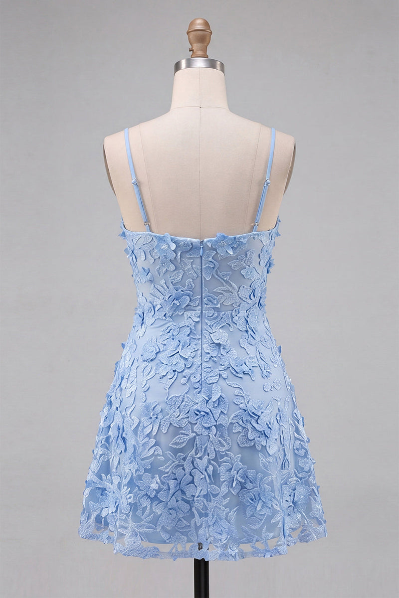 Load image into Gallery viewer, Fuchsia Appliqued A-Line Spaghetti Straps Short Prom Dress