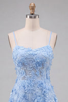 Load image into Gallery viewer, Fuchsia Appliqued A-Line Spaghetti Straps Short Prom Dress