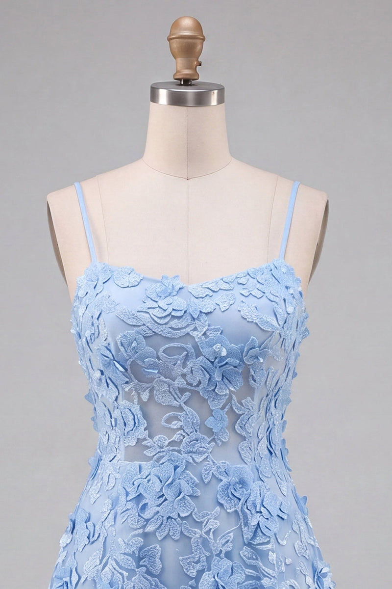 Load image into Gallery viewer, Fuchsia Appliqued A-Line Spaghetti Straps Short Prom Dress