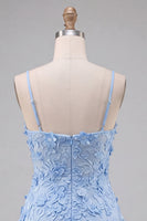 Load image into Gallery viewer, Fuchsia Appliqued A-Line Spaghetti Straps Short Prom Dress