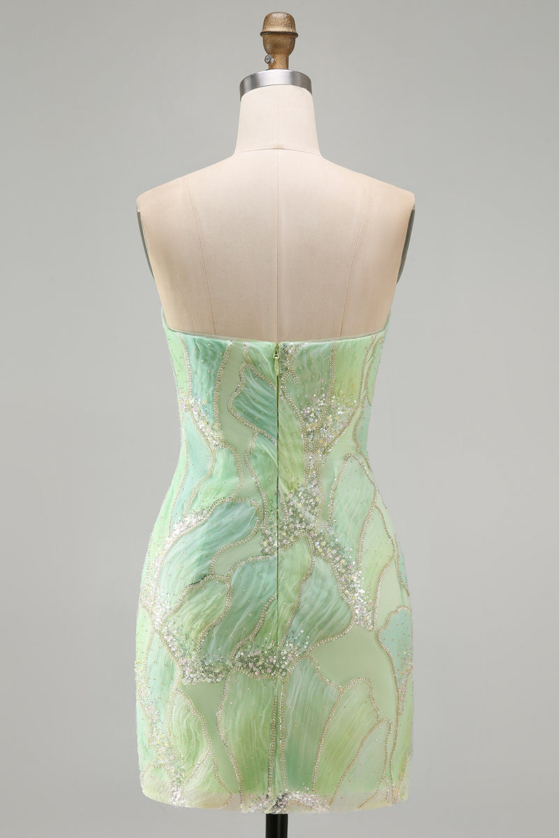 Load image into Gallery viewer, Sparkly Mint Green Sequin Strapless Tight Short Cocktail Dress