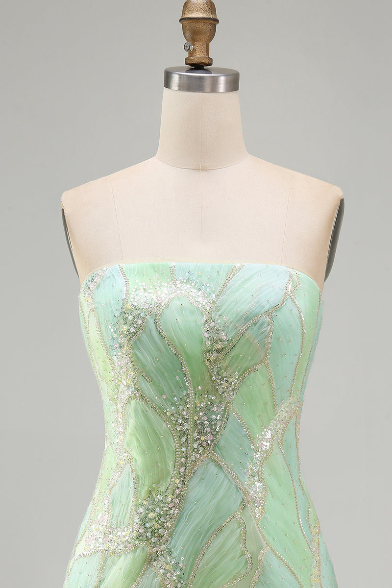 Load image into Gallery viewer, Sparkly Mint Green Sequin Strapless Tight Short Cocktail Dress