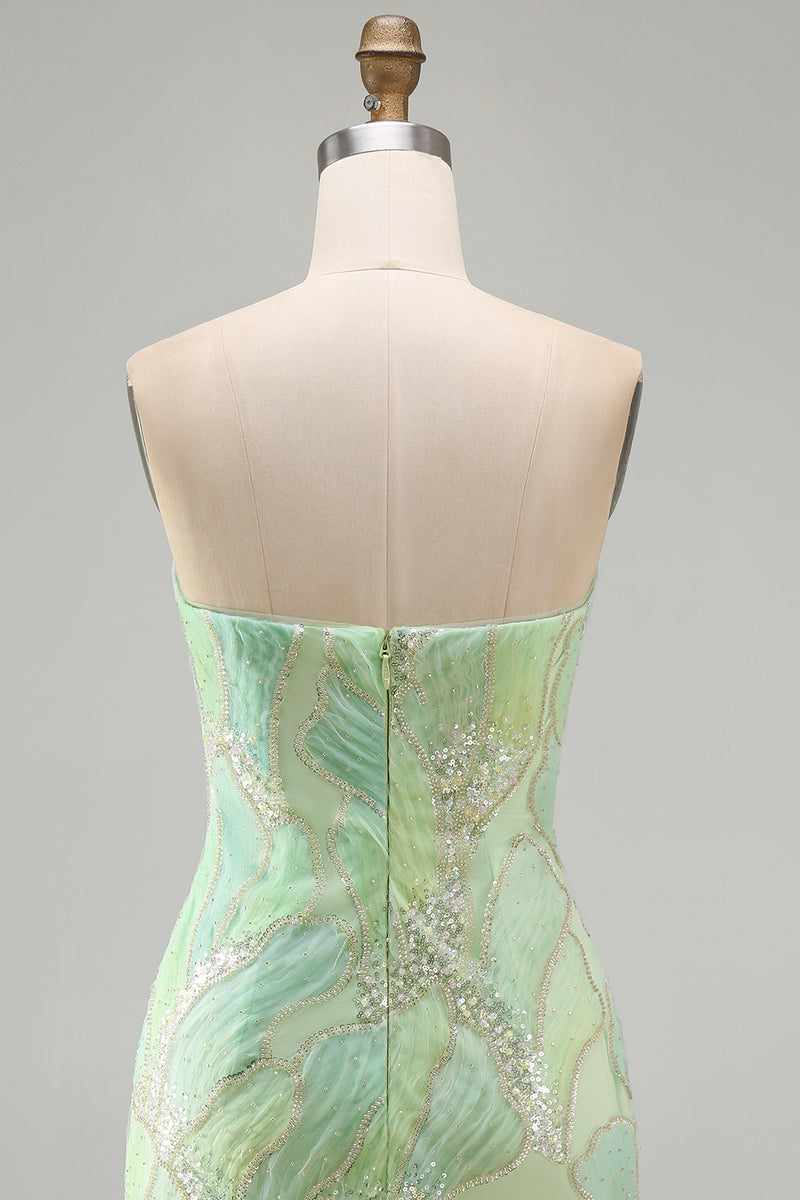 Load image into Gallery viewer, Sparkly Mint Green Sequin Strapless Tight Short Cocktail Dress
