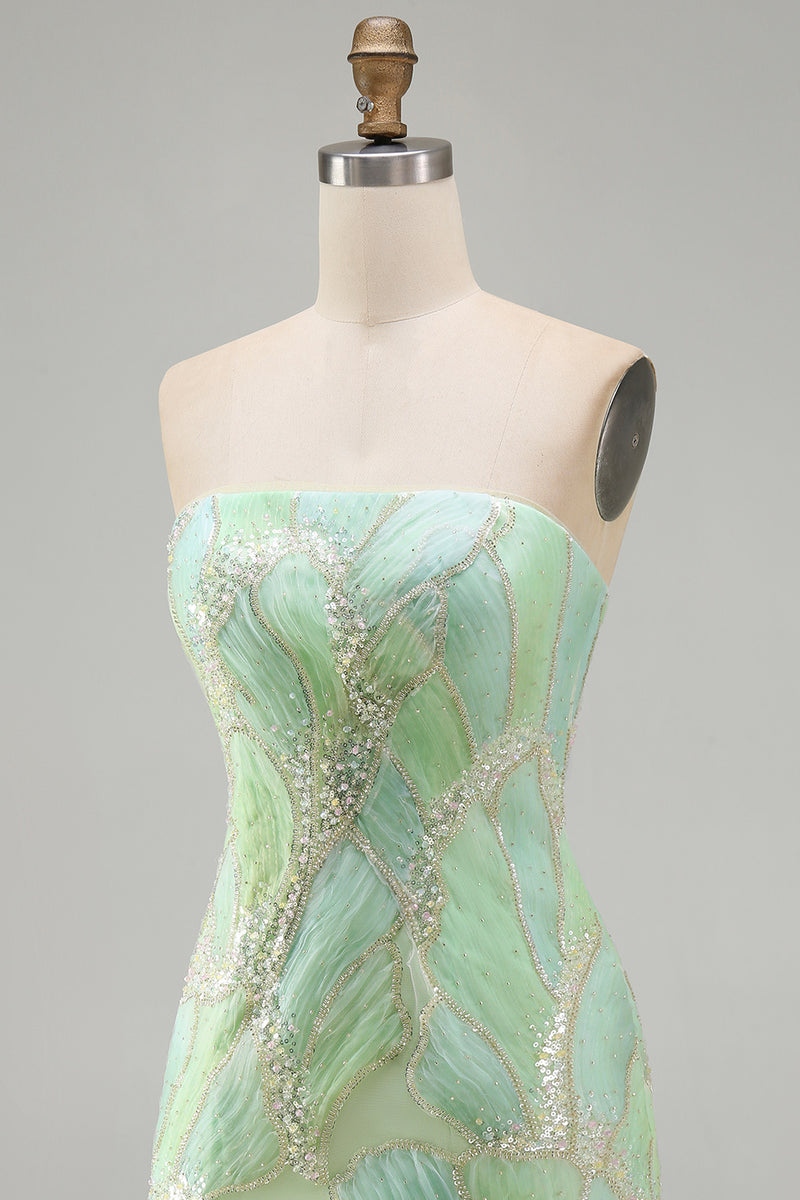 Load image into Gallery viewer, Sparkly Mint Green Sequin Strapless Tight Short Cocktail Dress