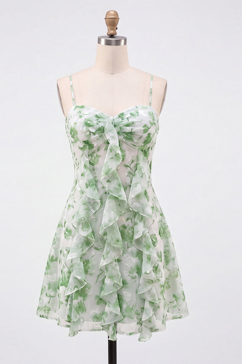 Load image into Gallery viewer, Blue Floral Ruffled A-Line Short Cocktail Dress