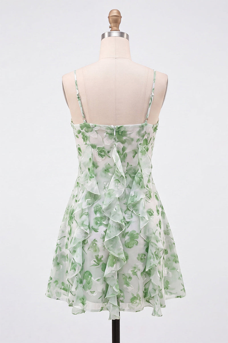 Load image into Gallery viewer, Blue Floral Ruffled A-Line Short Cocktail Dress