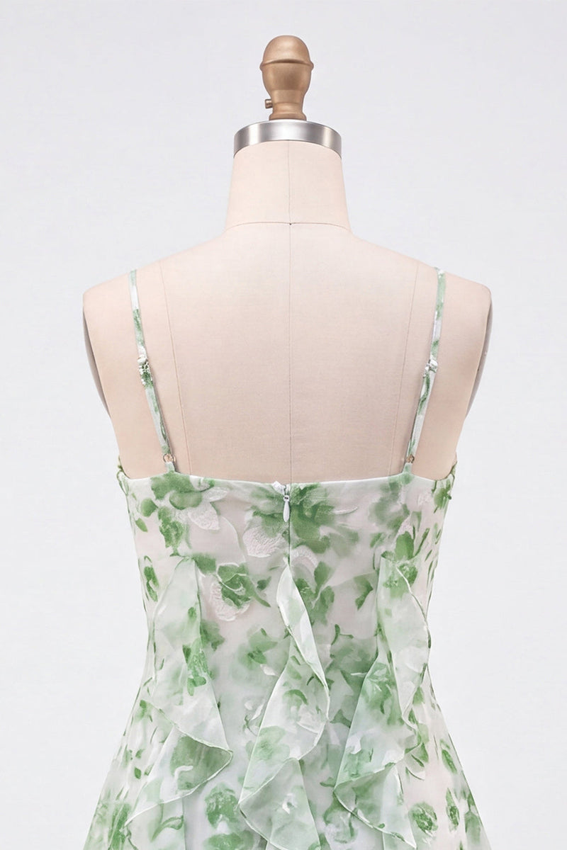 Load image into Gallery viewer, Blue Floral Ruffled A-Line Short Cocktail Dress