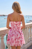 Load image into Gallery viewer, Blue Floral Ruffled A-Line Short Cocktail Dress