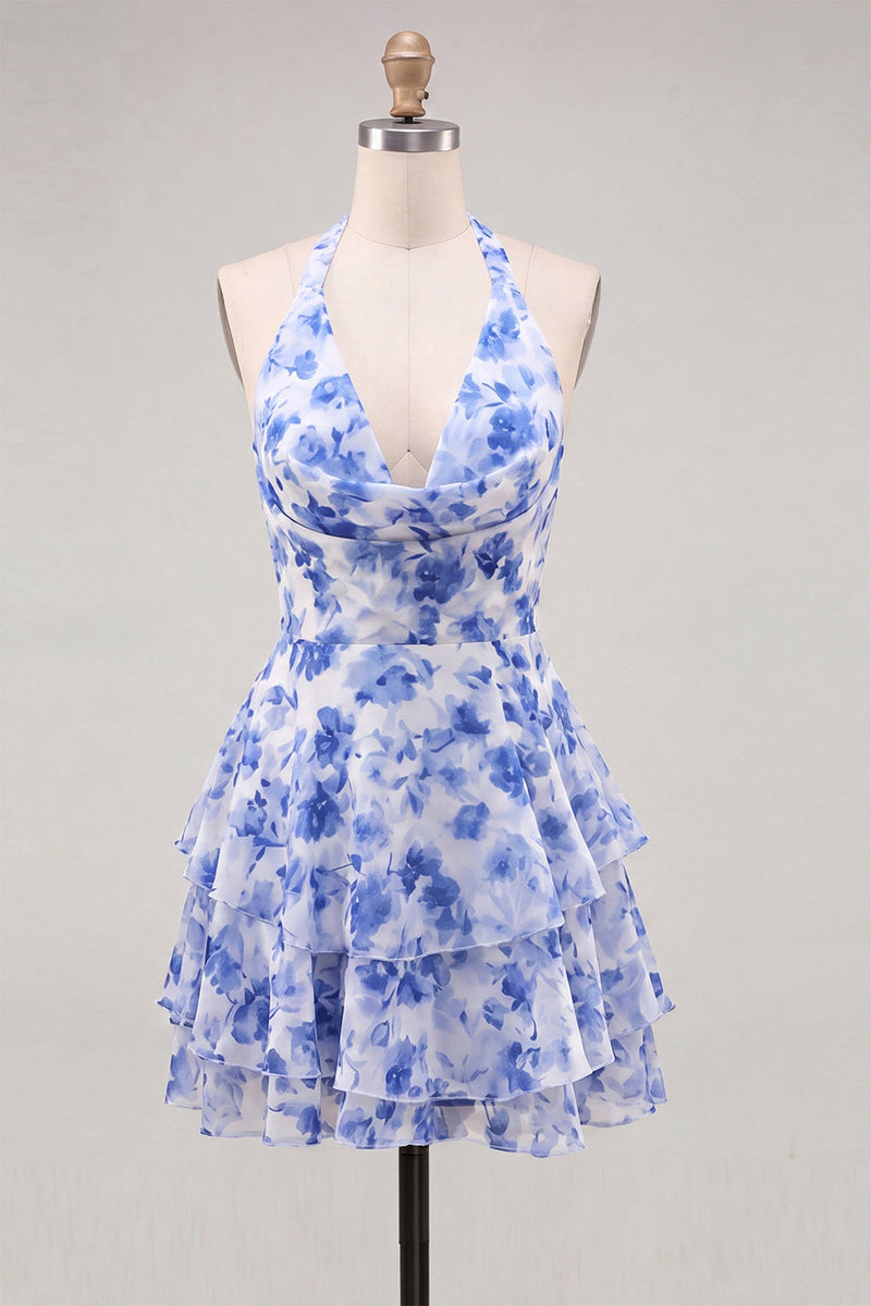 Load image into Gallery viewer, Floral Red Tiered Ruffled A-Line Short Cocktail Dress