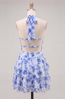 Load image into Gallery viewer, Floral Red Tiered Ruffled A-Line Short Cocktail Dress