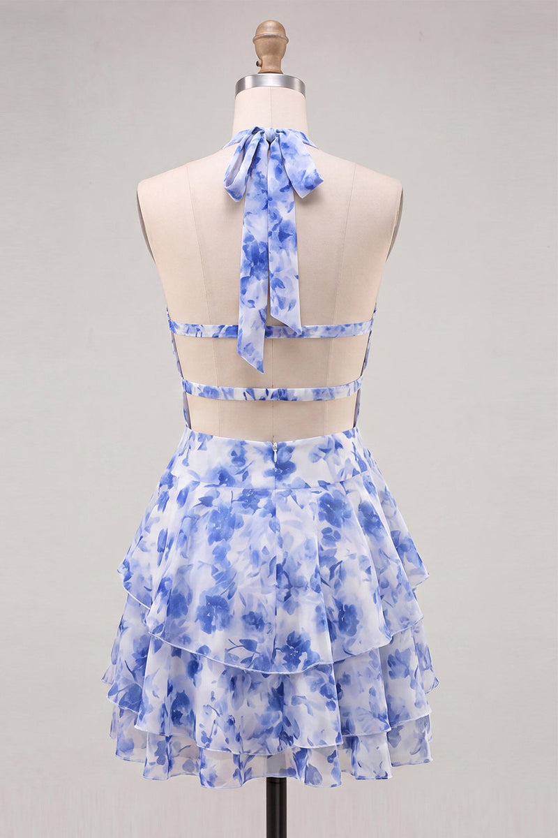 Load image into Gallery viewer, Floral Red Tiered Ruffled A-Line Short Cocktail Dress