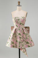 Load image into Gallery viewer, Blue Flower Jacquard A-Line Short Cocktail Dress with Bow
