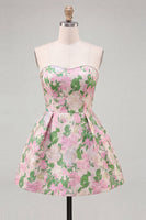 Load image into Gallery viewer, Blue Flower Jacquard A-Line Short Cocktail Dress with Bow