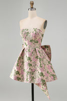 Load image into Gallery viewer, Blue Flower Jacquard A-Line Short Cocktail Dress with Bow