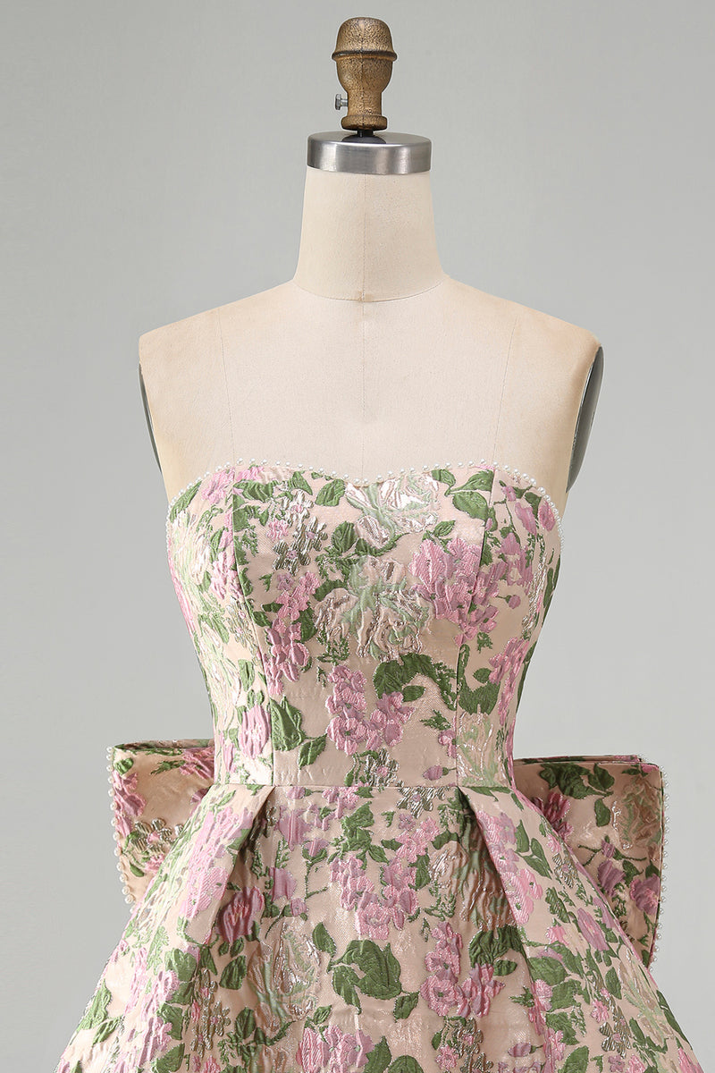 Load image into Gallery viewer, Blue Flower Jacquard A-Line Short Cocktail Dress with Bow