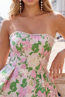 Load image into Gallery viewer, Blue Flower Jacquard A-Line Short Cocktail Dress with Bow