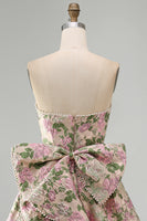 Load image into Gallery viewer, Blue Flower Jacquard A-Line Short Cocktail Dress with Bow