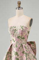 Load image into Gallery viewer, Blue Flower Jacquard A-Line Short Cocktail Dress with Bow