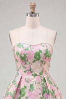 Load image into Gallery viewer, Blue Flower Jacquard A-Line Short Cocktail Dress with Bow